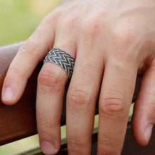Load image into Gallery viewer, Men's Black- White Handmade 925 Carat Silver Kazaz Ring