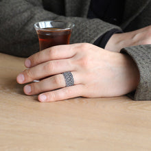 Load image into Gallery viewer, Men's Black- White Handmade 925 Carat Silver Kazaz Ring