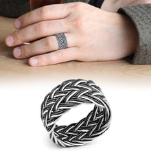 Load image into Gallery viewer, Men's Black- White Handmade 925 Carat Silver Kazaz Ring