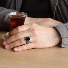 Load image into Gallery viewer, Men's Black Onyx Stone 925 Carat Silver Ring