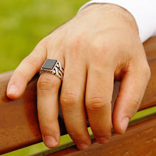 Load image into Gallery viewer, Men's Black Onyx Stone 925 Carat Silver Ring