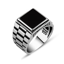 Load image into Gallery viewer, Men's Black Onyx Stone 925 Carat Silver Ring