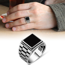 Load image into Gallery viewer, Men's Black Onyx Stone 925 Carat Silver Ring