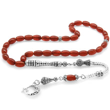 Load image into Gallery viewer, Stainless Metal Fringe Barley Cut Red Agate Stone Prayer Beads