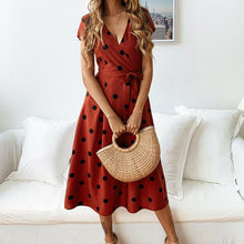 Load image into Gallery viewer, Women V-neck Polka Dots Short Sleeve Midi Dress Ladies Boho Long Summer Sundress