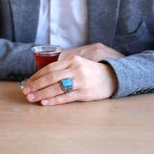 Load image into Gallery viewer, Men's Aqua Gemmed 925 Carat Silver Ring