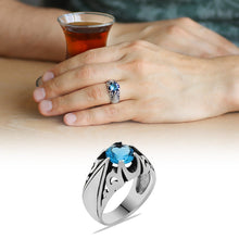 Load image into Gallery viewer, Men's Blue Zircon Gemmed Minimal Design 925 Carat Silver Ring