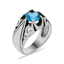 Load image into Gallery viewer, Men's Blue Zircon Gemmed Minimal Design 925 Carat Silver Ring