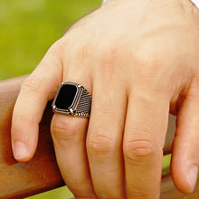 Load image into Gallery viewer, Men's Black Onyx Stone 925 Carat Silver Ring