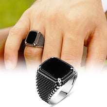 Load image into Gallery viewer, Men's Black Onyx Stone 925 Carat Silver Ring