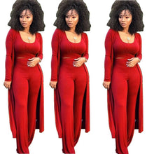 Load image into Gallery viewer, Women knitted long sleeve cardigan coat loose wide leg pants crop top 3 piece set for female women autumn winter women's suits