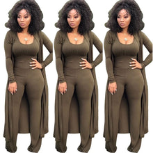 Load image into Gallery viewer, Women knitted long sleeve cardigan coat loose wide leg pants crop top 3 piece set for female women autumn winter women's suits