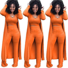 Load image into Gallery viewer, Women knitted long sleeve cardigan coat loose wide leg pants crop top 3 piece set for female women autumn winter women's suits