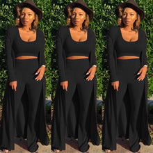 Load image into Gallery viewer, Women knitted long sleeve cardigan coat loose wide leg pants crop top 3 piece set for female women autumn winter women's suits