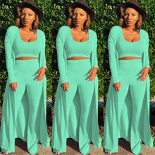 Load image into Gallery viewer, Women knitted long sleeve cardigan coat loose wide leg pants crop top 3 piece set for female women autumn winter women's suits