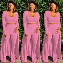 Load image into Gallery viewer, Women knitted long sleeve cardigan coat loose wide leg pants crop top 3 piece set for female women autumn winter women's suits