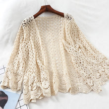 Load image into Gallery viewer, Open Lace Cardigan Crocheted Hollow Out Shrug Female Casual White Flower Floral Open Stitch Women Sweater Loose Knitted Outwear