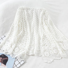 Load image into Gallery viewer, Open Lace Cardigan Crocheted Hollow Out Shrug Female Casual White Flower Floral Open Stitch Women Sweater Loose Knitted Outwear