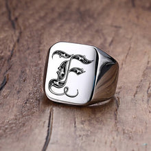 Load image into Gallery viewer, Vnox Retro Initials Signet Ring for Men 18mm Bulky Heavy Stamp Male Band Stainless Steel Letters Custom Jewelry Gift for Him