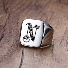Load image into Gallery viewer, Vnox Retro Initials Signet Ring for Men 18mm Bulky Heavy Stamp Male Band Stainless Steel Letters Custom Jewelry Gift for Him