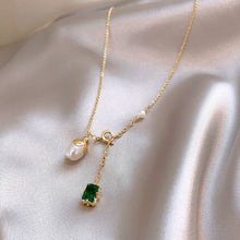 Load image into Gallery viewer, 2020 South Korea New Green Pearl Pendant Necklace Delicate Elegant Clavicle Chain Geometric Simple Neck Chain