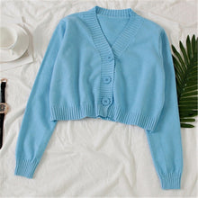 Load image into Gallery viewer, Women's Cropped Cardigan Sweaters Female Black White Short Sweater V Neck Single Breasted Sweater Woman Knitted Cardigan tops