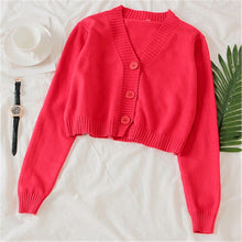 Load image into Gallery viewer, Women's Cropped Cardigan Sweaters Female Black White Short Sweater V Neck Single Breasted Sweater Woman Knitted Cardigan tops