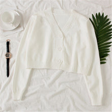 Load image into Gallery viewer, Women's Cropped Cardigan Sweaters Female Black White Short Sweater V Neck Single Breasted Sweater Woman Knitted Cardigan tops