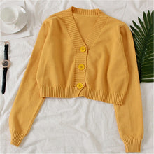 Load image into Gallery viewer, Women's Cropped Cardigan Sweaters Female Black White Short Sweater V Neck Single Breasted Sweater Woman Knitted Cardigan tops