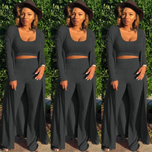Load image into Gallery viewer, Women knitted long sleeve cardigan coat loose wide leg pants crop top 3 piece set for female women autumn winter women's suits
