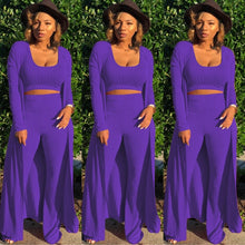 Load image into Gallery viewer, Women knitted long sleeve cardigan coat loose wide leg pants crop top 3 piece set for female women autumn winter women's suits