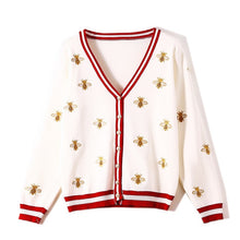 Load image into Gallery viewer, High Quality Fashion Designer Bee Embroidery Cardigan Long Sleeve Single Breasted Contrast Color Button Knitted Sweaters C-196