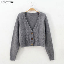 Load image into Gallery viewer, Short High Waist Slim Cable V-neck Sweater Women Spring And Autumn 2021 New Single-breasted Knitted Cardigan Twist Small Jackets