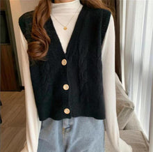 Load image into Gallery viewer, Short High Waist Slim Cable V-neck Sweater Women Spring And Autumn 2021 New Single-breasted Knitted Cardigan Twist Small Jackets