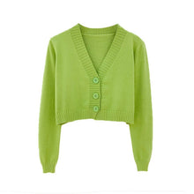 Load image into Gallery viewer, Knitted Crop Cardigan Women Korean Short Sweater Long sleeve V neck Green Blue