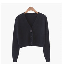 Load image into Gallery viewer, Knitted Crop Cardigan Women Korean Short Sweater Long sleeve V neck Green Blue