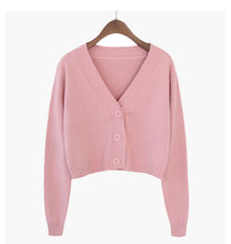 Load image into Gallery viewer, Knitted Crop Cardigan Women Korean Short Sweater Long sleeve V neck Green Blue