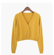 Load image into Gallery viewer, Knitted Crop Cardigan Women Korean Short Sweater Long sleeve V neck Green Blue