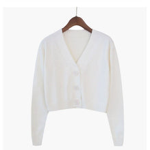 Load image into Gallery viewer, Knitted Crop Cardigan Women Korean Short Sweater Long sleeve V neck Green Blue
