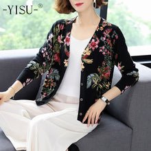 Load image into Gallery viewer, YISU Women Casual soft Cardigan Autumn Winter Knit Top Soft Sweater Coat Long sleeve V-neck Floral print knitted cardigan Women
