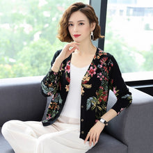 Load image into Gallery viewer, YISU Women Casual soft Cardigan Autumn Winter Knit Top Soft Sweater Coat Long sleeve V-neck Floral print knitted cardigan Women