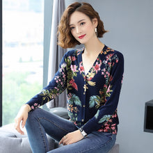 Load image into Gallery viewer, YISU Women Casual soft Cardigan Autumn Winter Knit Top Soft Sweater Coat Long sleeve V-neck Floral print knitted cardigan Women
