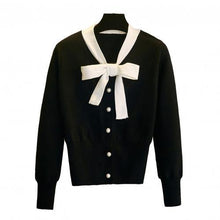 Load image into Gallery viewer, Autumn sweater women 2021 new arrival Long Sleeve Neck Tie Bowknot Knit Blouse Buttons sweater pullover womens vintage crop top