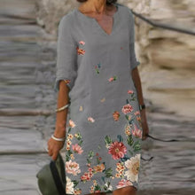 Load image into Gallery viewer, Vintage Geometry Print Dress Women 2021 Summer Elegant V-Neck Half Sleeves Knee Length Dresses Female Casual Loose Vestidos