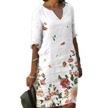 Load image into Gallery viewer, Vintage Geometry Print Dress Women 2021 Summer Elegant V-Neck Half Sleeves Knee Length Dresses Female Casual Loose Vestidos