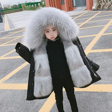 Load image into Gallery viewer, Boys Girls Fur Jacket Parkas Winter Faux Fur Liner Coat Children's Outerwear Imitation Fox Fur Hood Girls Jackets Coats TZ127