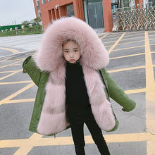 Load image into Gallery viewer, Boys Girls Fur Jacket Parkas Winter Faux Fur Liner Coat Children's Outerwear Imitation Fox Fur Hood Girls Jackets Coats TZ127