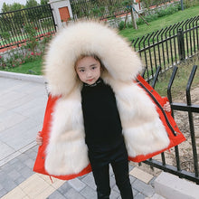 Load image into Gallery viewer, Boys Girls Fur Jacket Parkas Winter Faux Fur Liner Coat Children's Outerwear Imitation Fox Fur Hood Girls Jackets Coats TZ127