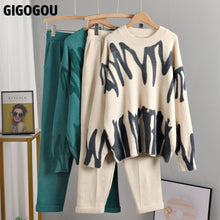 Load image into Gallery viewer, GIGOGOU Tie Dye Winter Knit Two Piece Set Women Harem Pant Suits Oversized Loose Sweaters Jogging Knitted Tracksuit Outfits