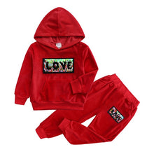 Load image into Gallery viewer, 1-6 Years Children Clothing Girl Outfit Warm Velvet Hooded Long Sleeve Tops+Pants For Spring Autumn